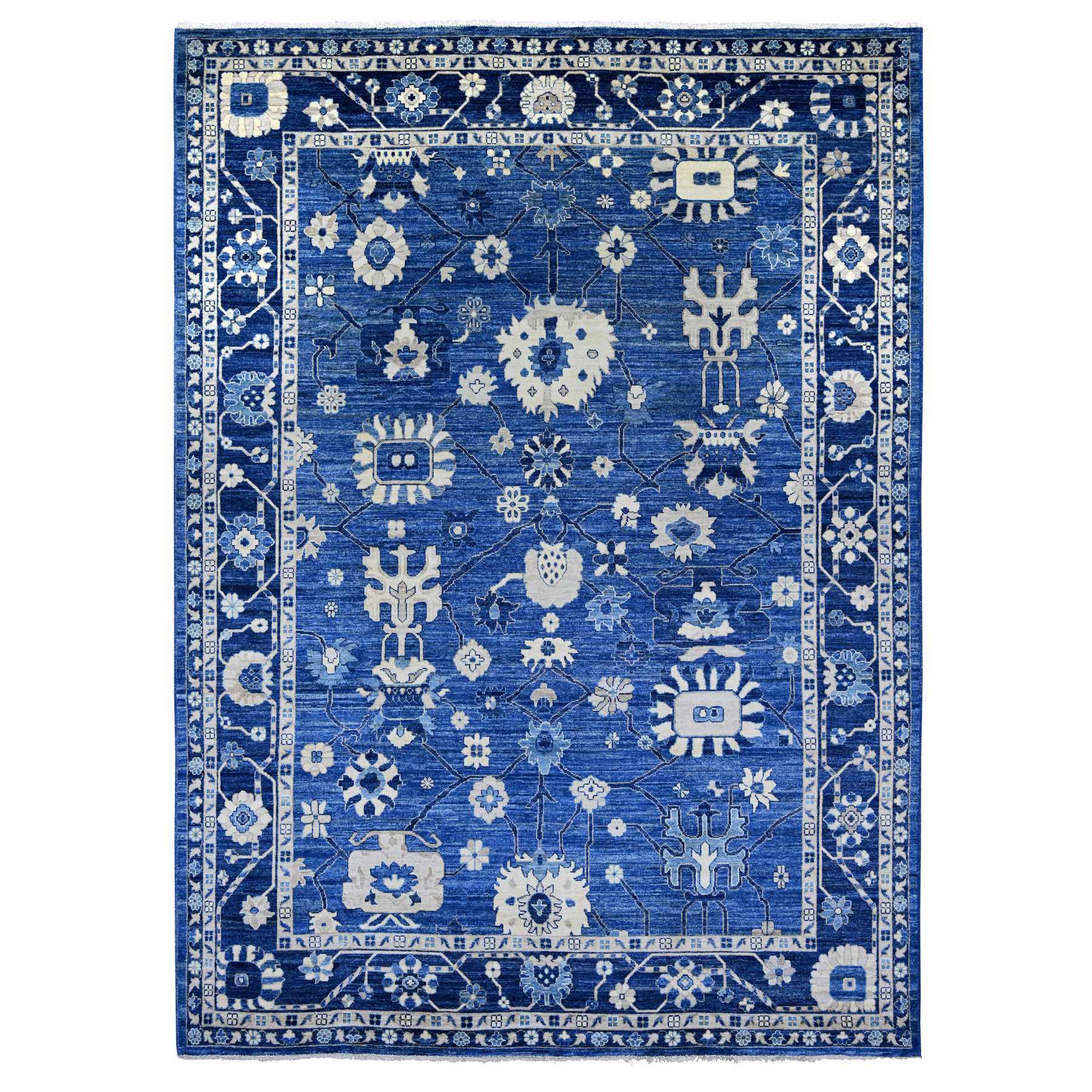 Yale Blue, 100% Wool, Vegetable Dyes, Afghan Angora Oushak with All Over Design, Hand Knotted, Oriental Rug